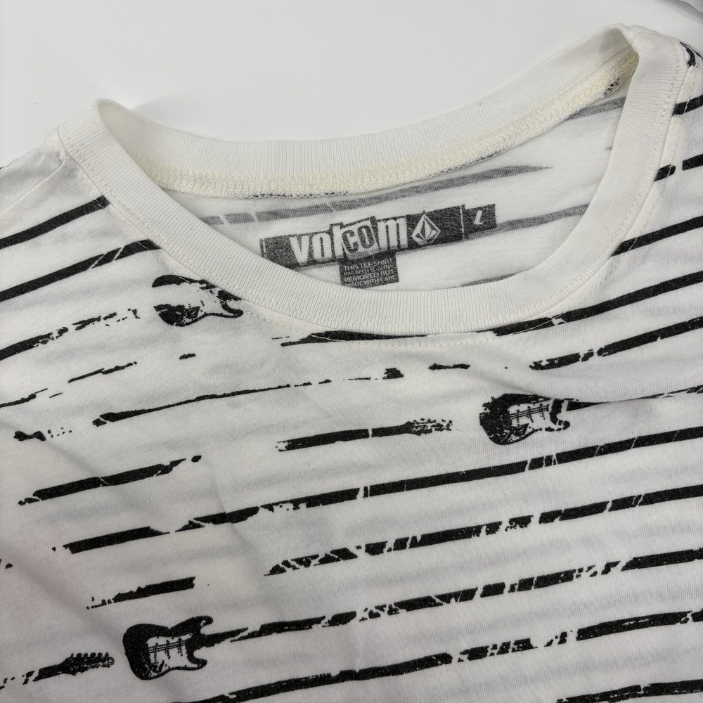 Volcom T-Shirt Women's Black And White With Guitar Stripes Size Large